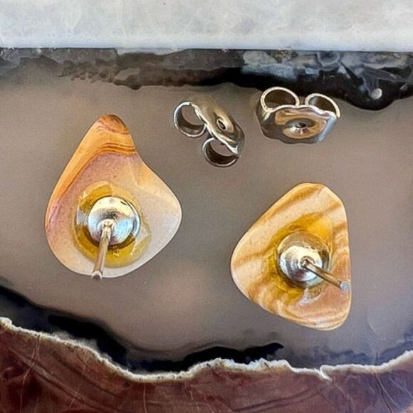 Vintage Natural Picture Jasper Gemstone Post Earrings - Picture 5 of 8